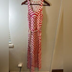LOFT Pink Orange Split and Chevron Maxi Dress Women’s XS